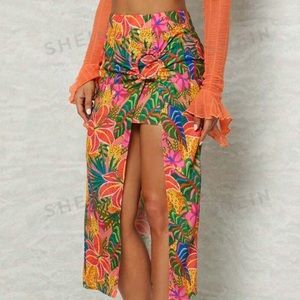 Haute Tropical Print Ring Linked Wrap Skirt